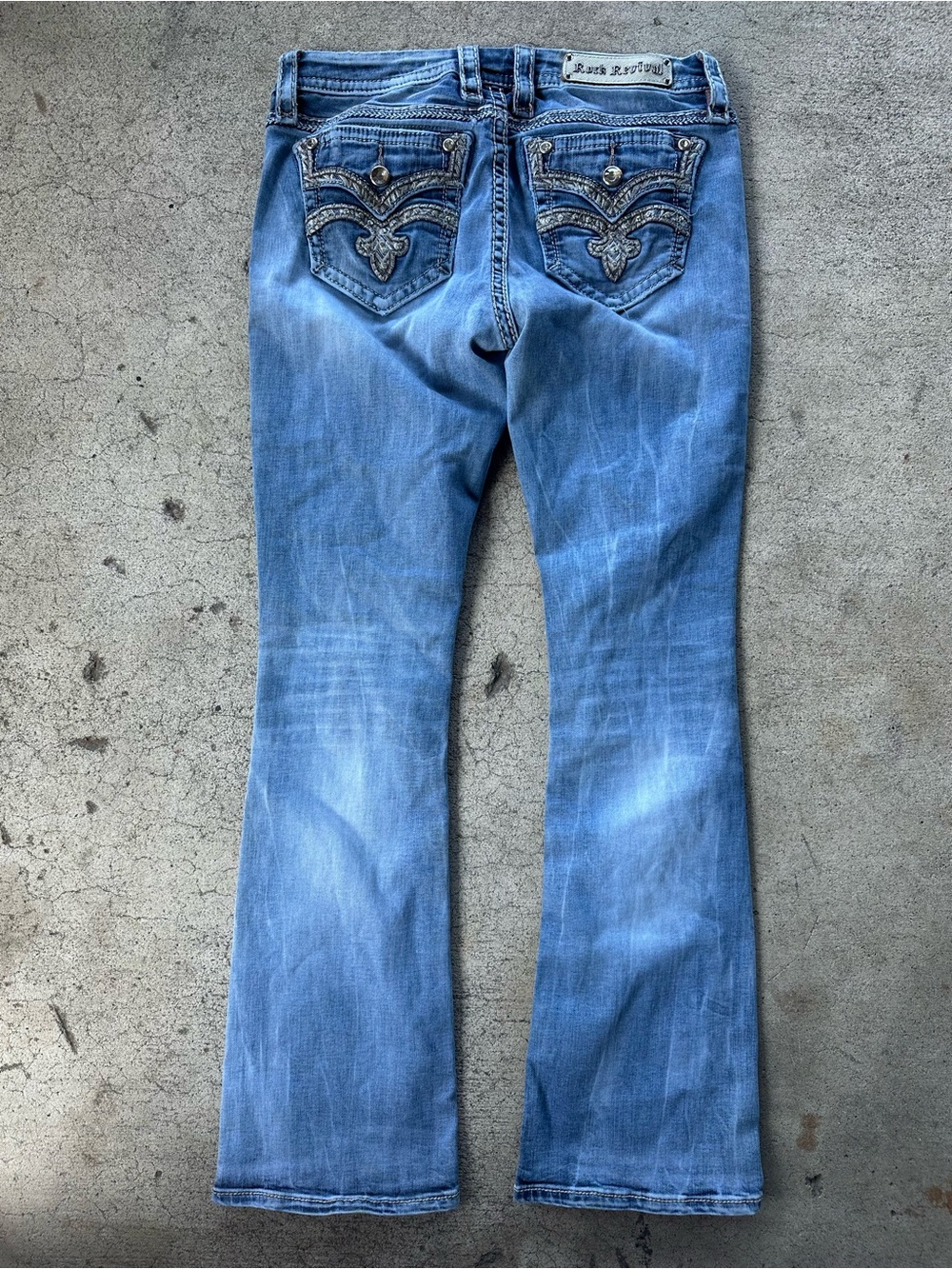 Rock Revival Light Blue Embellished Mid Rise Boot Cut Jeans